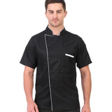 KODENIPR CLUB Royal Series White Chef Coat Black Piping, Half Sleeves, Poly/Cotton, Size