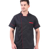 KODENIPR CLUB Royal Series White Chef Coat Black Piping, Half Sleeves, Poly/Cotton, Size