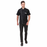 KODENIPR CLUB Royal Series White Chef Coat Black Piping, Half Sleeves, Poly/Cotton, Size