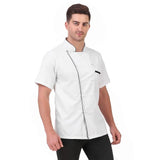KODENIPR CLUB Royal Series White Chef Coat Black Piping, Half Sleeves, Poly/Cotton, SizeF