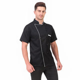 KODENIPR CLUB Royal Series White Chef Coat Black Piping, Half Sleeves, Poly/Cotton, Size