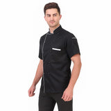KODENIPR CLUB Royal Series White Chef Coat Black Piping, Half Sleeves, Poly/Cotton, Size