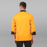 KODENIPR CLUB Men's and Women's Poly-Cotton Black Collar Chef Coat - Size X-Large 42 (Yellow)