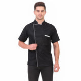 KODENIPR CLUB Royal Series White Chef Coat Black Piping, Half Sleeves, Poly/Cotton, Size