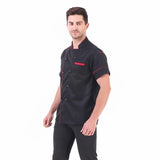 KODENIPR CLUB Royal Series White Chef Coat Black Piping, Half Sleeves, Poly/Cotton, Size
