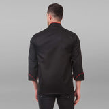 KODENIPR CLUB Men Traditional Black Casual Style Chef Coat Red Piping, Poly/Cotton,Size (X-Large(42)