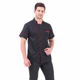 KODENIPR CLUB Royal Series White Chef Coat Black Piping, Half Sleeves, Poly/Cotton, Size
