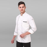 KODENIPR CLUB Traditional White Chef Coat Black Piping, Poly/Cotton,Size (X-Large(42)