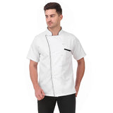 KODENIPR CLUB Royal Series White Chef Coat Black Piping, Half Sleeves, Poly/Cotton, SizeF