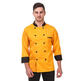 KODENIPR CLUB Men's and Women's Poly-Cotton Black Collar Chef Coat - Size X-Large 42 (Yellow)