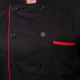 KODENIPR CLUB Men Traditional Black Casual Style Chef Coat Red Piping, Poly/Cotton,Size (X-Large(42)