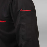 KODENIPR CLUB Men Traditional Black Casual Style Chef Coat Red Piping, Poly/Cotton,Size (X-Large(42)