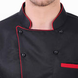 KODENIPR CLUB Royal Series White Chef Coat Black Piping, Half Sleeves, Poly/Cotton, Size