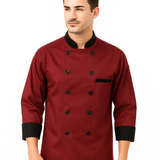 KODENIPR CLUB Men's Maroon Chef Coat Black Contrast (Large(40)