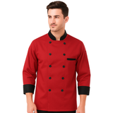 KODENIPR CLUB Men's and Women's Red Chef Coat Black Collar,Poly-Cotton,Size (Medium(38)