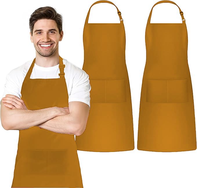 KODENIPR CLUB Bib Apron, Unisex Restaurant Kitchen Aprons with 2 Pockets, Cotton Blended Chef Aprons for Cooking Men BBQ Painting Drawing Craft Plain Adults