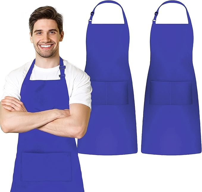 KODENIPR CLUB Bib Apron, Unisex Restaurant Kitchen Aprons with 2 Pockets, Cotton Blended Chef Aprons for Cooking Men BBQ Painting Drawing Craft Plain Adults
