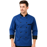 KODENIPR CLUB Men's And Women's Casual Style Blue Chef Coat Black Contrast,Poly/Cotton, Size (Large(40)