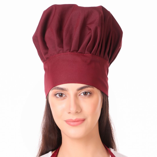 Adjustable Men's Women's Cooking Chef Cap Hat for Kitchen/Plain/ (Maroon)