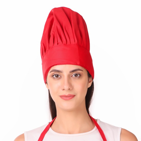 Adjustable Men's Women's Cooking Chef Cap Hat for Kitchen/Plain/ (Red)