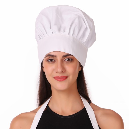 Adjustable Men's Women's Cooking Chef Cap Hat for Kitchen/Plain/ (White)