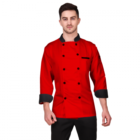Red Chef Coat Black Collar