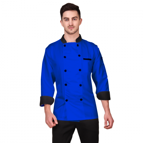 Blue Chef Coat Black Collar