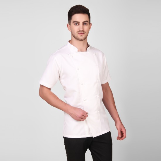 Traditional White Chef Coat, Detachable Button, Half Sleeves