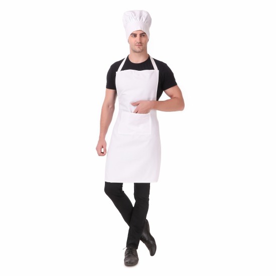 Mens Womens Hotel Cafe Restaurants Catering Cooking Kitchen Chef Apron With Chef Cap Hat (White)