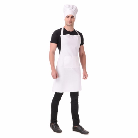 Mens Womens Hotel Cafe Restaurants Catering Cooking Kitchen Chef Apron With Chef Cap Hat (White)