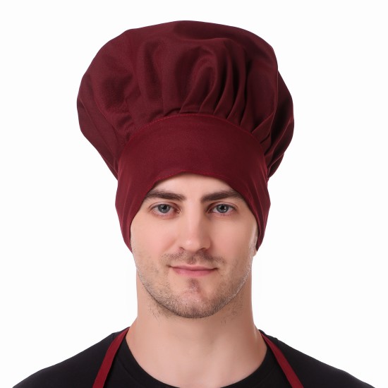 Adjustable Men's Women's Cooking Chef Cap Hat for Kitchen/Plain/ (Maroon)