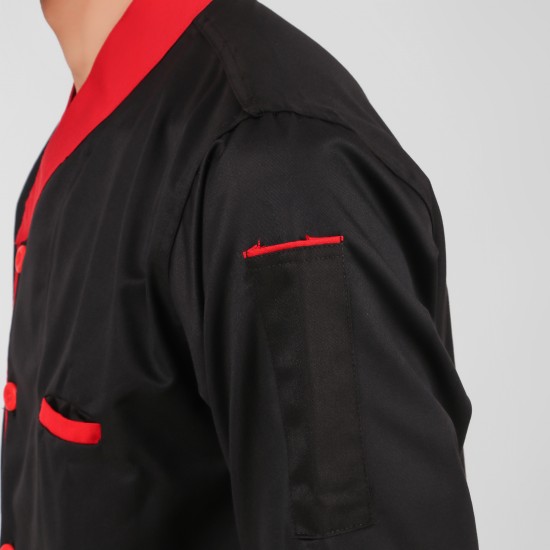Royal Series Black Chef Coat Mustard Lining Contrast, Poly/Cotton