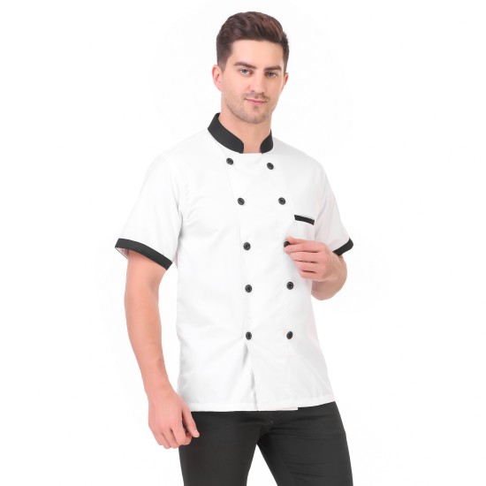 White Chef Coat Black Collar, Half Sleeves