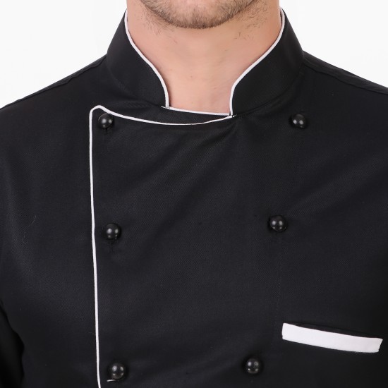 Royal Series Black Chef Coat White Piping, Half Sleeves