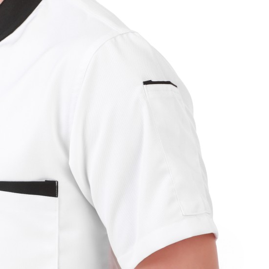 White Chef Coat Black Contrast, Spliced, Half Sleeves