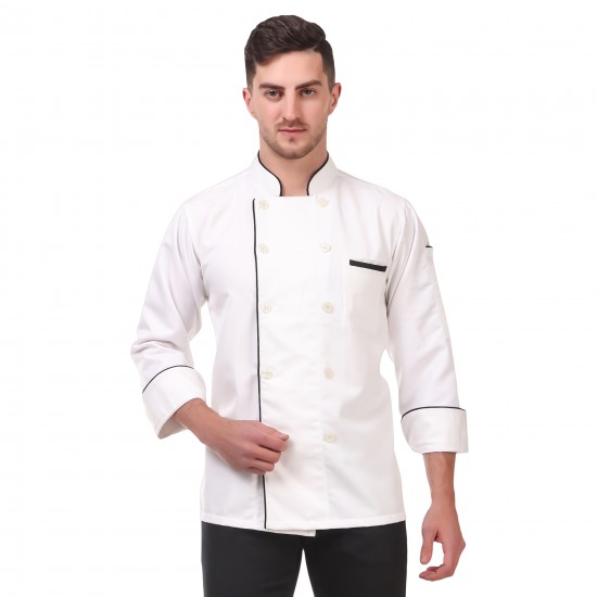 Chef Executive Jacket Piping Unisex Polly /cotton Apparel Coat White & Black 