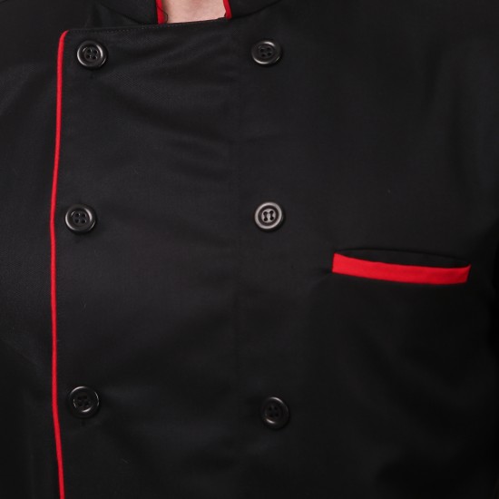 Traditional Black Chef Coat Red Piping